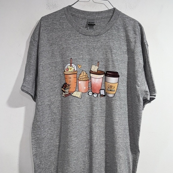 Book coffee shirt bookworm pumpkin spice fall autumn short sleeve medium NEW - Picture 2 of 3